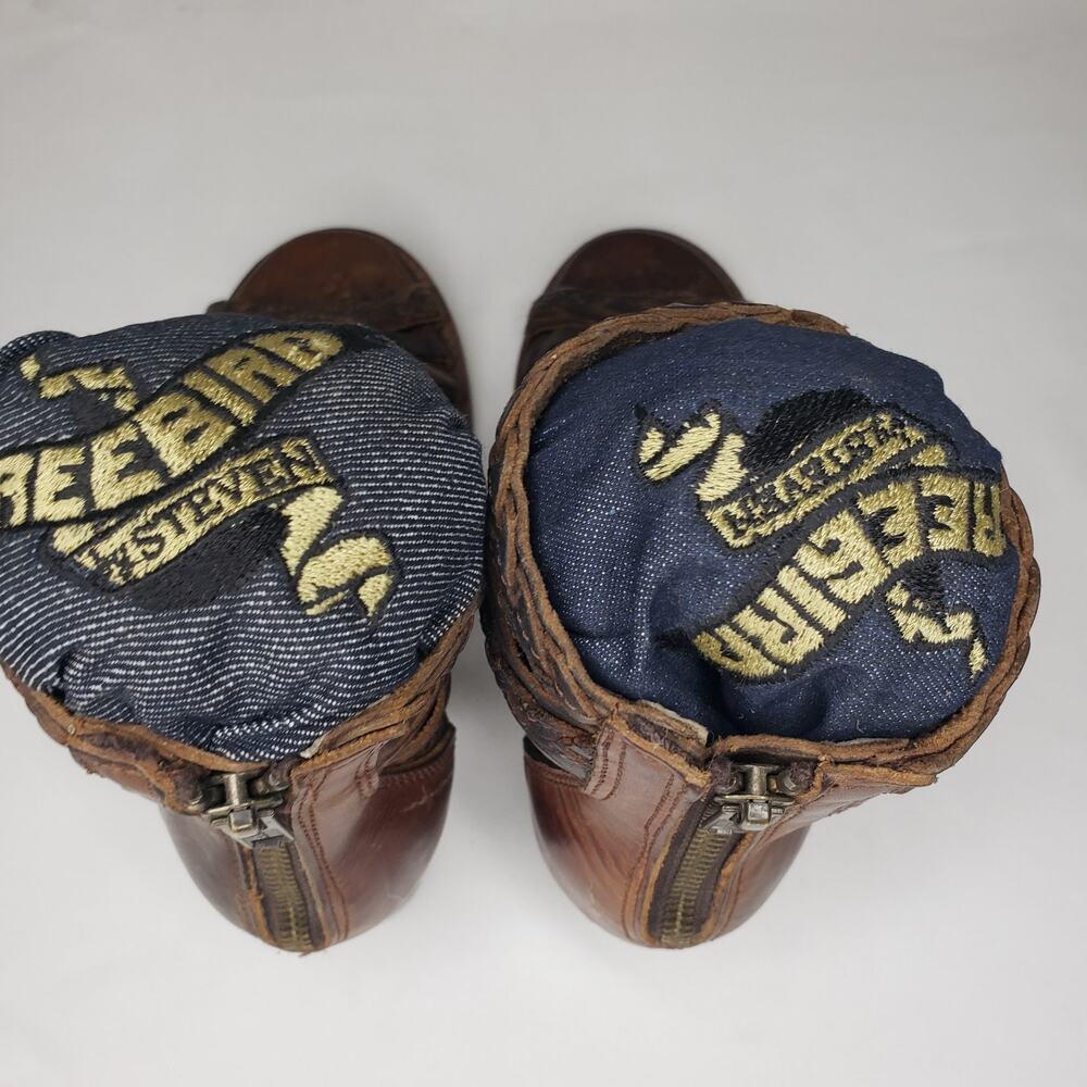 Freebird by Steven Bela Heeled Cage Sandals Boots Brown Leather Sz 7 Distressed - Picture 12 of 16